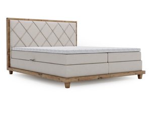 Miniaturka 4 - Beżowe łóżko z wysokim zagłówkiem i pojemnikiem na pościel