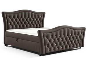 Miniaturka 1 - Łóżko w kolorze brązowym z falistym zagłówkiem- nowoczesne łóżko z miękkim pikowanym zagłówkiem, elegancka jasna tkanina, idealne do minimalistycznych wnętrz.