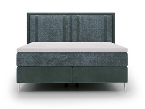 Miniaturka 8 - Tapicerowane łóżko z wysokim niebieskim zagłówkiem i przeszyciami pionowymi