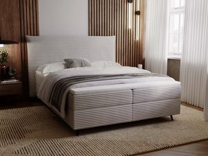 Miniaturka 35 - Jasnoszare łóżko tapicerowane z lamelką w stylu loftowym