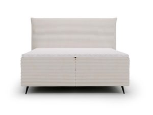 Miniaturka 1 - Białe łóżko tapicerowane z pionowym przeszyciem i pojemnikiem na pościel