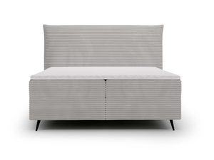 Miniaturka 5 - Szare łóżko kontynentalne z tkaniny strukturalnej i niskimi nóżkami