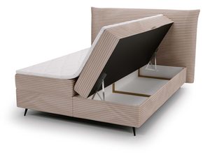 Miniaturka 22 - Beżowe łóżko z pojemnikiem i jasnym materacem do nowoczesnej sypialni