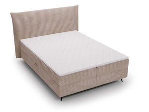 Miniaturka 17 - Beżowe łóżko z tapicerowaną skrzynią i minimalistycznym designem