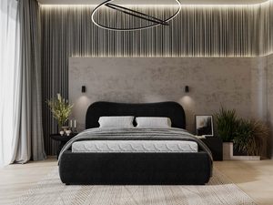 Miniaturka 28 - Czarne łóżko kontynentalne z materacem w aranżacji loftowej sypialni
