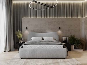 Miniaturka 27 - Szare łóżko tapicerowane z przeszyciami i stelażem w stylu loftowym