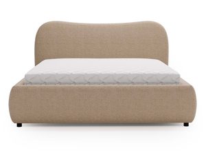 Miniaturka 1 - Beżowe łóżko tapicerowane z wysokim zagłówkiem i pojemnikiem do nowoczesnej sypialni