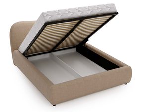 Miniaturka 21 - Beżowe łóżko tapicerowane z pojemnikiem i stelażem z drewna