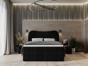Miniaturka 26 - Czarne łóżko z wysokim zagłówkiem w eleganckiej, loftowej sypialni