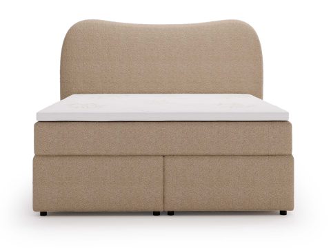 Piaskowe łóżko kontynentalne z pojemnikiem i tapicerowanym frontem