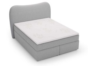 Miniaturka 21 - Jasnoszare łóżko kontynentalne z wysoką podstawą i tapicerowanym zagłówkiem