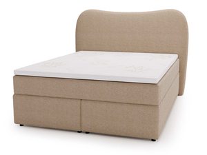 Miniaturka 1 - Beżowe łóżko kontynentalne z miękkim zaokrąglonym zagłówkiem