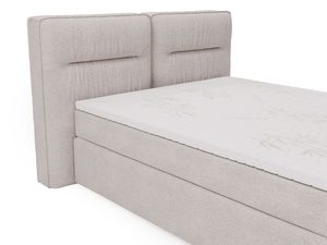 Miniaturka 30 - Beżowe łóżko tapicerowane z eleganckim zagłówkiem i prostym przeszyciem