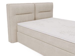 Miniaturka 29 - Jasnobeżowe łóżko z tapicerowanym zagłówkiem i dużą powierzchnią spania