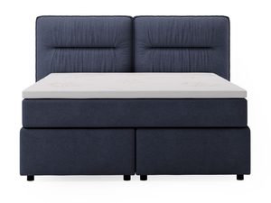 Miniaturka 16 - Granatowe łóżko kontynentalne z klasycznym przeszyciem i wysoką podstawą