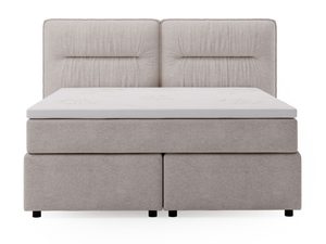 Miniaturka 20 - Beżowe łóżko tapicerowane z podwójnym zagłówkiem i nowoczesną sylwetką