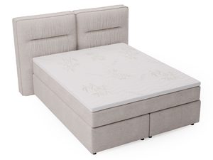 Miniaturka 10 - Beżowe łóżko kontynentalne z wysoką podstawą i ozdobnym przeszyciem