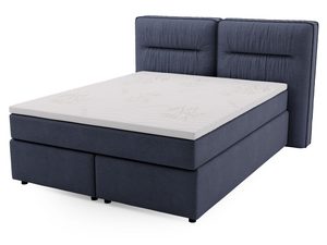 Miniaturka 2 - Granatowe łóżko tapicerowane z prostym przeszyciem i wyraźną strukturą tkaniny