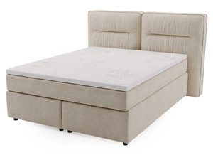 Miniaturka 4 - Jasne łóżko kontynentalne z tapicerowanym zagłówkiem i drewnianymi nóżkami