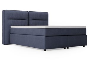 Miniaturka 21 - Granatowe łóżko kontynentalne z dekoracyjnym przeszyciem i grubym materacem