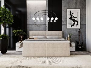 Miniaturka 15 - Beżowe łóżko tapicerowane w sypialni