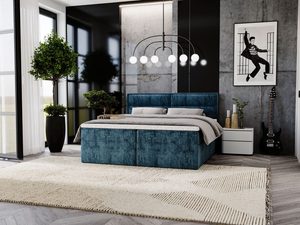 Miniaturka 18 - Niebieskie łóżko tapicerowane w eleganckim pokoju z roślinami