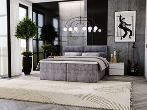 Miniaturka 17 - Szare łóżko z pikowanym zagłówkiem w industrialnym wnętrzu