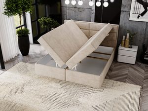 Miniaturka 16 - Otwarty pojemnik na pościel w beżowym łóżku tapicerowanym