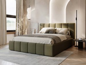 Miniaturka 42 - Zielone łóżko tapicerowane z pikowanym zagłówkiem w sypialni