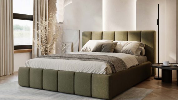 Miniaturka 42 - Klasyczne Szare Łóżko Tapicerowane z Zagłówkiem Pikowanym ELBASIC