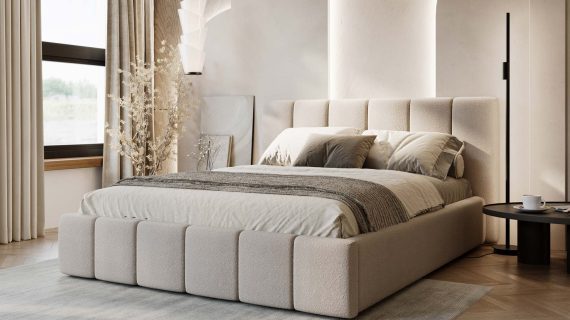 Miniaturka 41 - Klasyczne Szare Łóżko Tapicerowane z Zagłówkiem Pikowanym ELBASIC