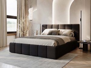 Miniaturka 40 - Grafitowe łóżko tapicerowane z segmentową ramą w sypialni