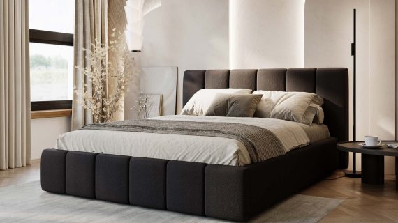 Miniaturka 40 - Klasyczne Szare Łóżko Tapicerowane z Zagłówkiem Pikowanym ELBASIC