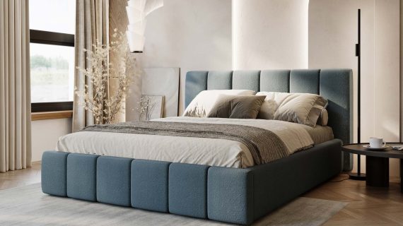 Miniaturka 39 - Klasyczne Szare Łóżko Tapicerowane z Zagłówkiem Pikowanym ELBASIC