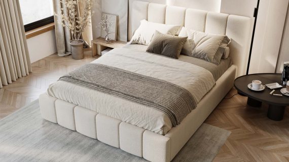 Miniaturka 37 - Klasyczne Szare Łóżko Tapicerowane z Zagłówkiem Pikowanym ELBASIC