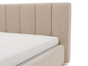 Miniaturka 35 - Zagłówek beżowego łóżka tapicerowanego detal boucle