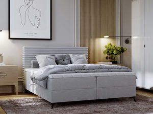 Miniaturka 33 - Łóżko kontynentalne jasnoszare z poziomym pikowaniem w aranżacji