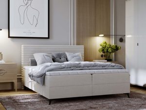 Miniaturka 31 - Łóżko kremowe kontynentalne z poziomym zagłówkiem aranżacja