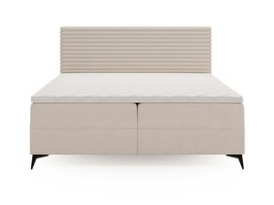 Miniaturka 3 - Kremowe łóżko tapicerowane z poziomym oparciem