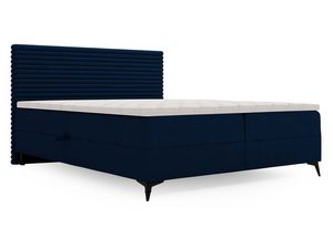 Miniaturka 10 - Łóżko granatowe tapicerowane z poziomym oparciem boczny