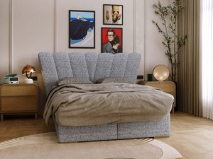 Miniaturka 15 - Łóżko tapicerowane szare z wachlarzowym zagłówkiem w sypialni