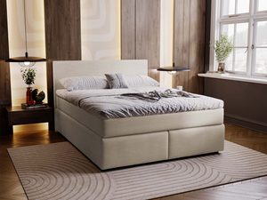 Miniaturka 20 - Kremowe łóżko kontynentalne sztruks w eleganckim wnętrzu