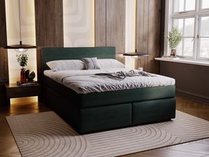 Miniaturka 25 - Łóżko butelkowa zieleń sztruks w nowoczesnej sypialni