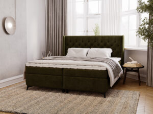 Miniaturka 42 - Tapicerowane łóżko oliwkowe kontynentalne z pikowanym zagłówkiem