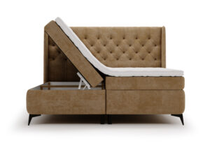Miniaturka 7 - Karmelowe łóżko kontynentalne z otwartym pojemnikiem pikowany zagłówek