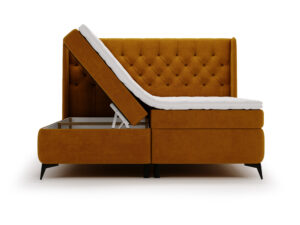 Miniaturka 11 - Musztardowe łóżko kontynentalne z otwartym pojemnikiem praktyczne