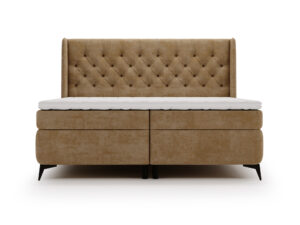 Miniaturka 1 - Karmelowe łóżko kontynentalne z pikowanym zagłówkiem chesterfield