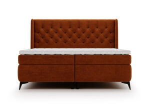 Miniaturka 6 - Tapicerowane łóżko kontynentalne ceglaste z pikowanym zagłówkiem