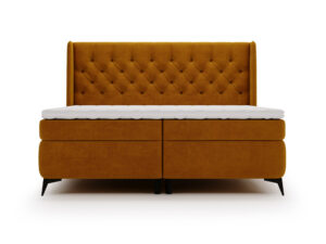 Miniaturka 5 - Musztardowe łóżko kontynentalne z pikowanym zagłówkiem chesterfield