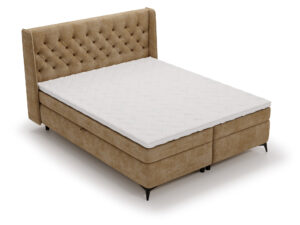 Miniaturka 19 - Karmelowe łóżko kontynentalne z eleganckim pikowanym zagłówkiem